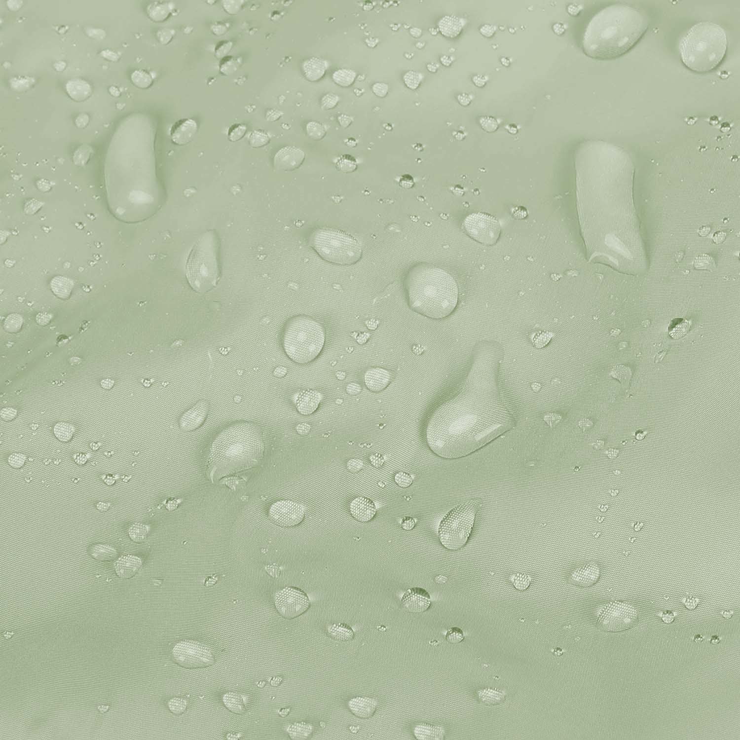 Sage green nylon fabric with water-resistant beading detail