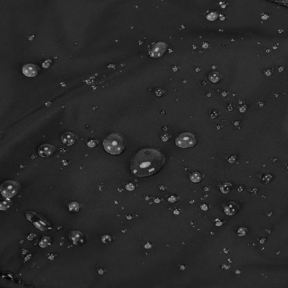 Black water-resistant fabric with beaded water droplets on surface