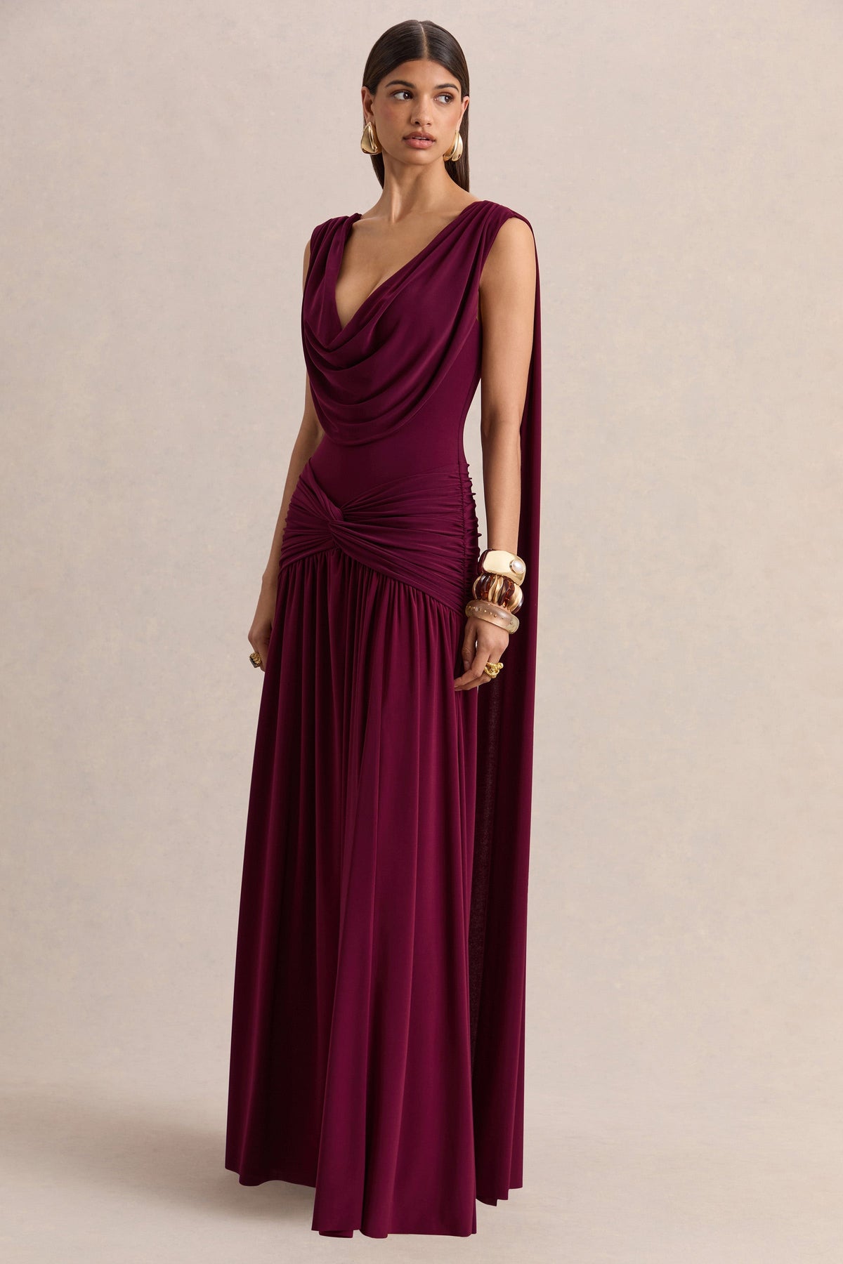 AYLIN | COWL NECK MAXI DRESS - Burgundy