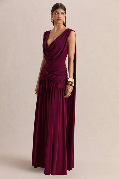 AYLIN | COWL NECK MAXI DRESS - Burgundy