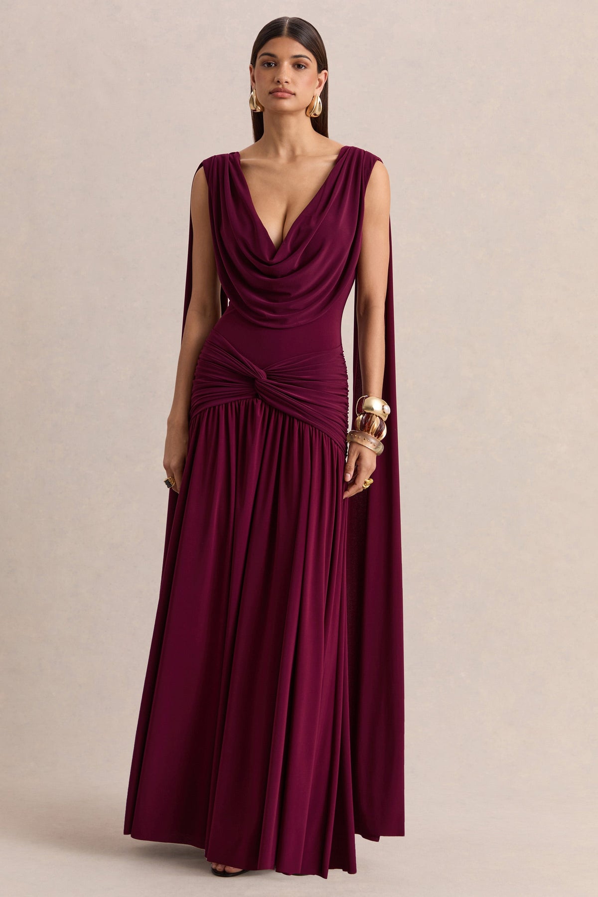 AYLIN | COWL NECK MAXI DRESS - Burgundy