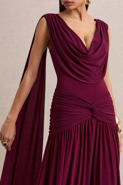 AYLIN | COWL NECK MAXI DRESS - Burgundy