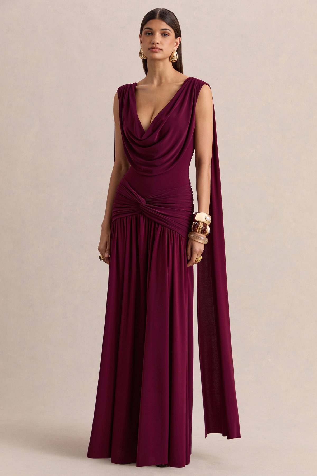 AYLIN | COWL NECK MAXI DRESS - Burgundy