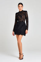 AZALIA | SHEER LONG SLEEVE BELTED MINI DRESS - Black