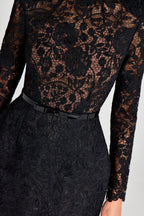 AZALIA | SHEER LONG SLEEVE BELTED MINI DRESS - Black