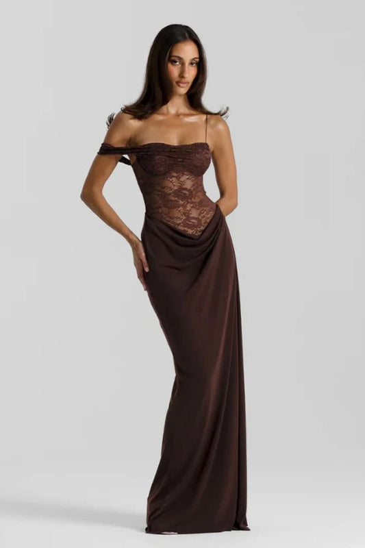 BACELA | LACE MAXI DRESS - Chocolate Brown
