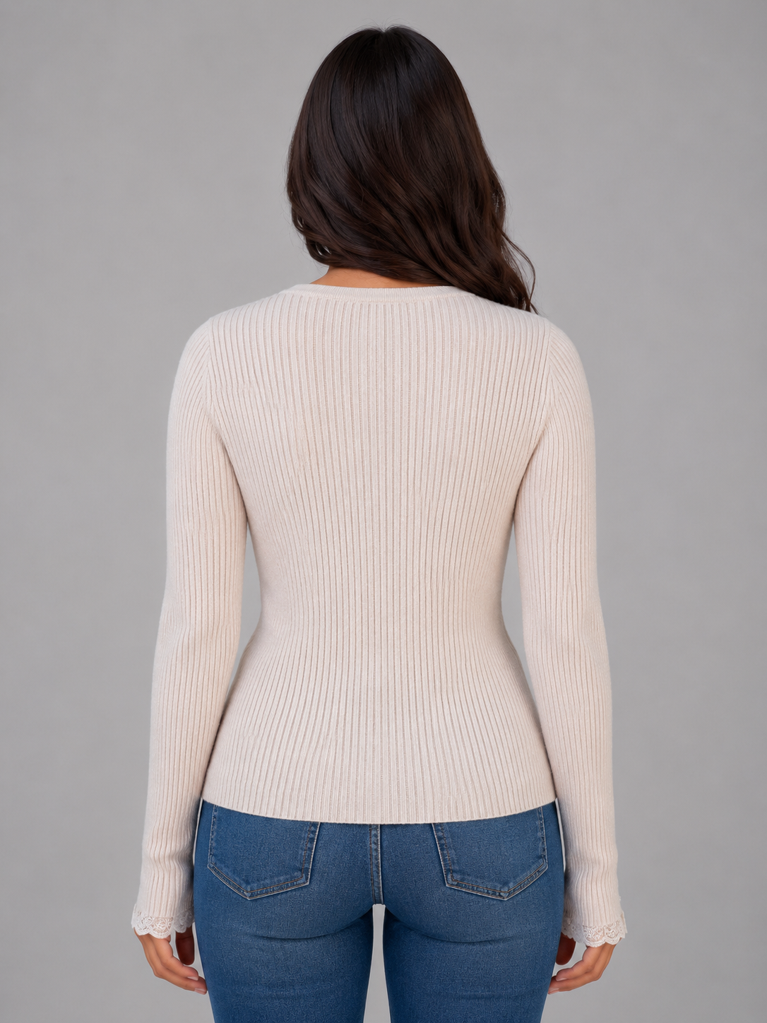 BELINDA | RIBBED V-NECK BUTTON-UP CARDIGAN - Beige