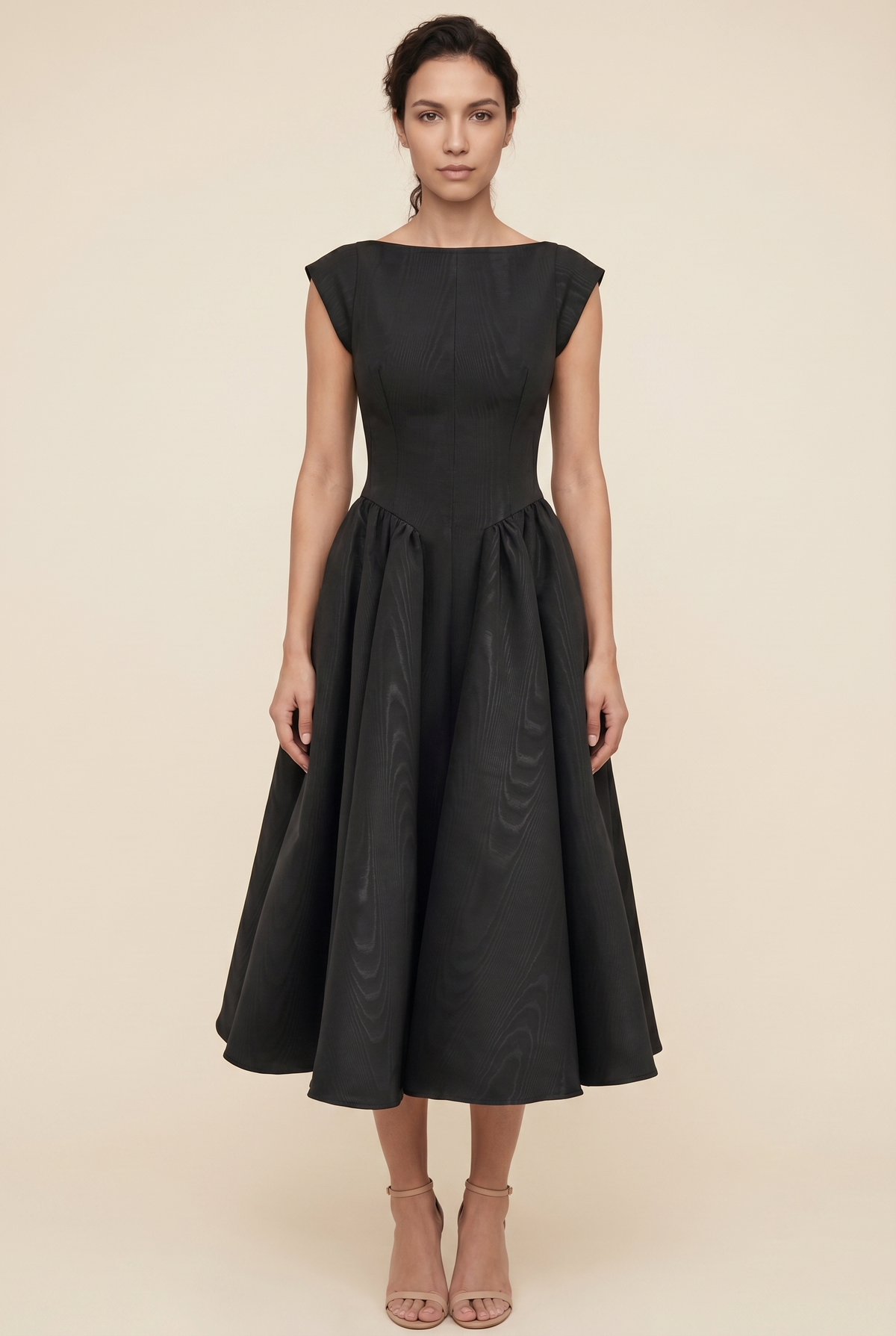 BERNADETTE | CAP SLEEVE MIDI DRESS - Black