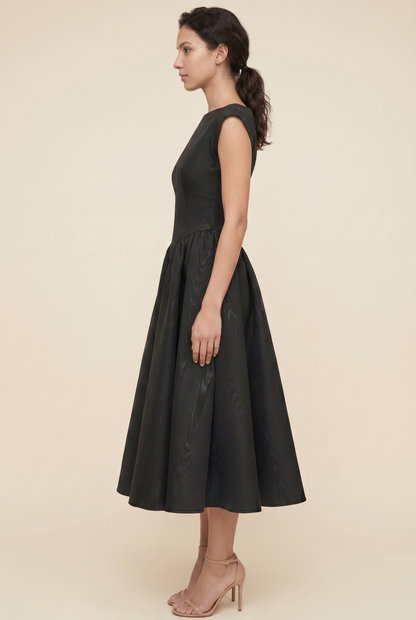 BERNADETTE | CAP SLEEVE MIDI DRESS - Black