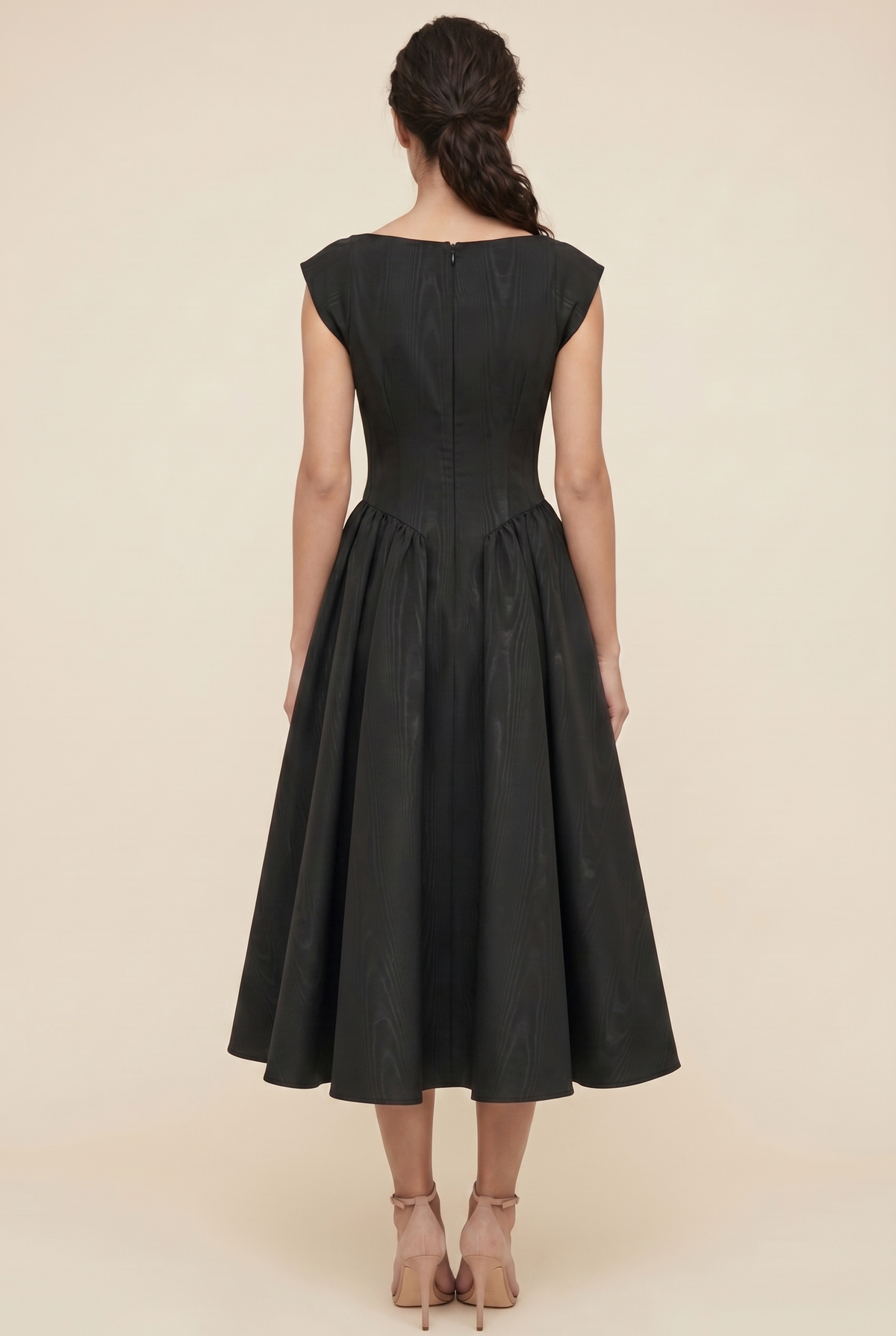 BERNADETTE | CAP SLEEVE MIDI DRESS - Black