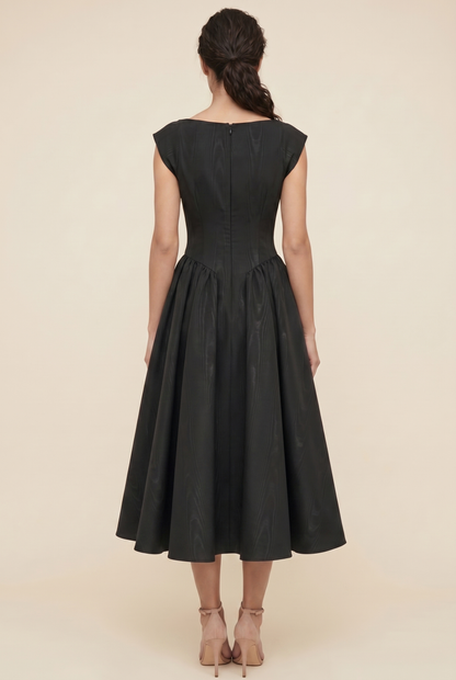BERNADETTE | CAP SLEEVE MIDI DRESS - Black