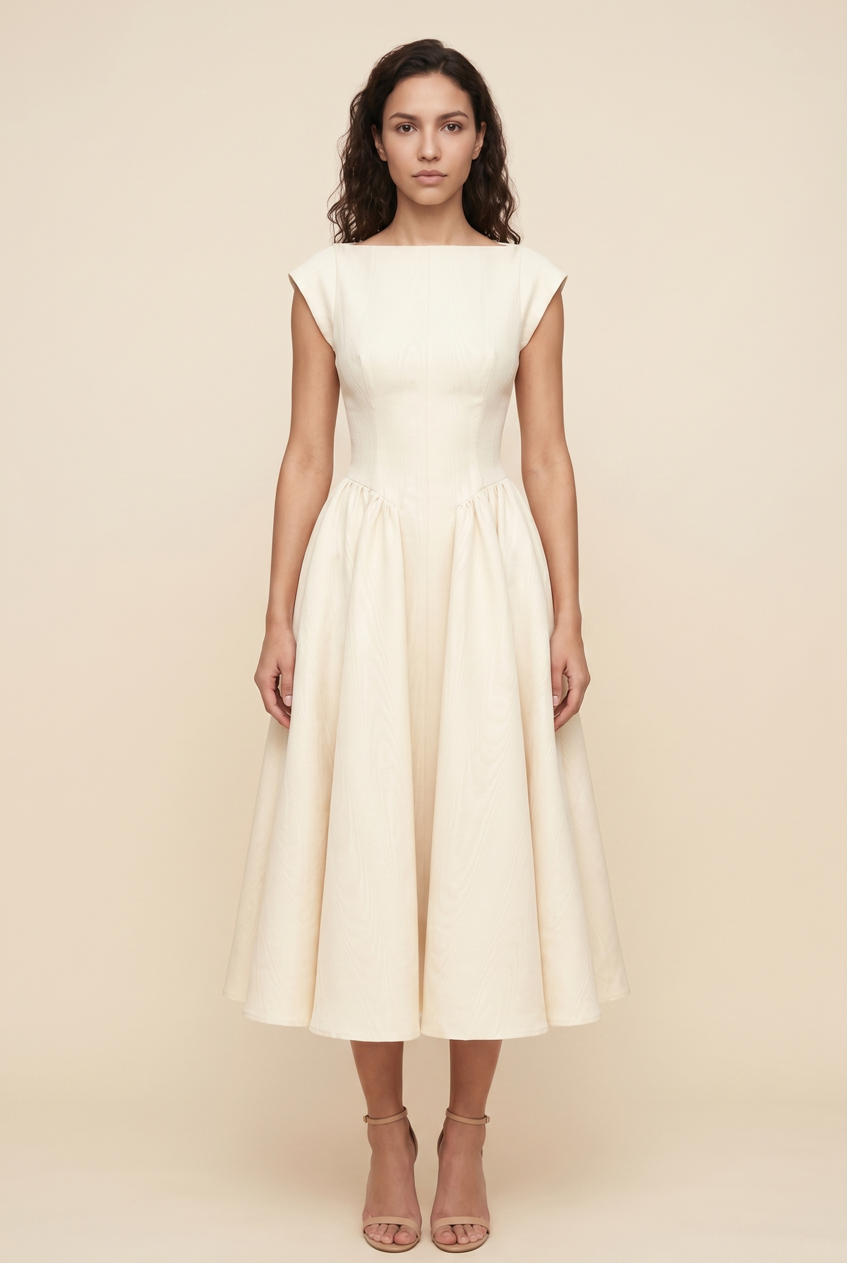 BERNADETTE | CAP SLEEVE MIDI DRESS - Ivory