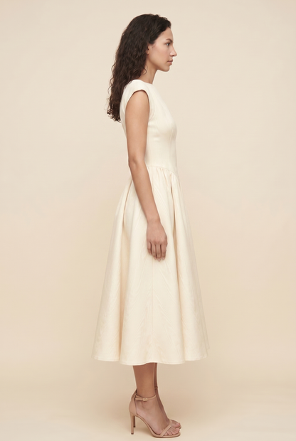 BERNADETTE | CAP SLEEVE MIDI DRESS - Ivory
