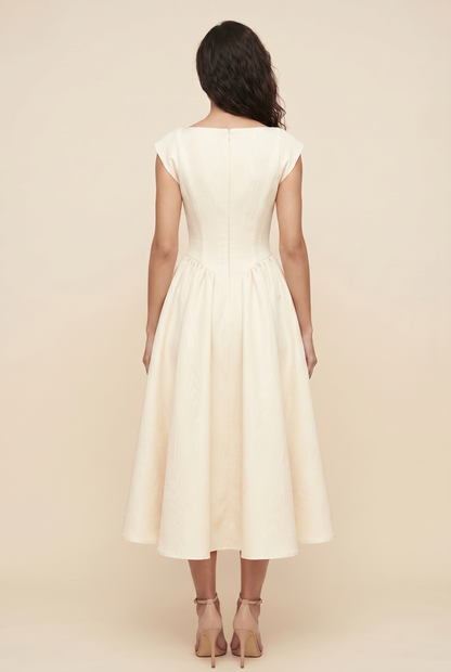 BERNADETTE | CAP SLEEVE MIDI DRESS - Ivory