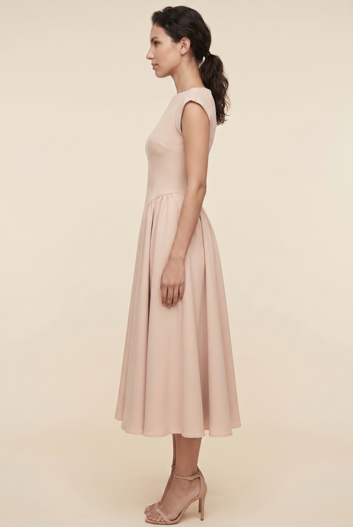 BERNADETTE | CAP SLEEVE MIDI DRESS - Nude
