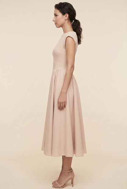BERNADETTE | CAP SLEEVE MIDI DRESS - Nude