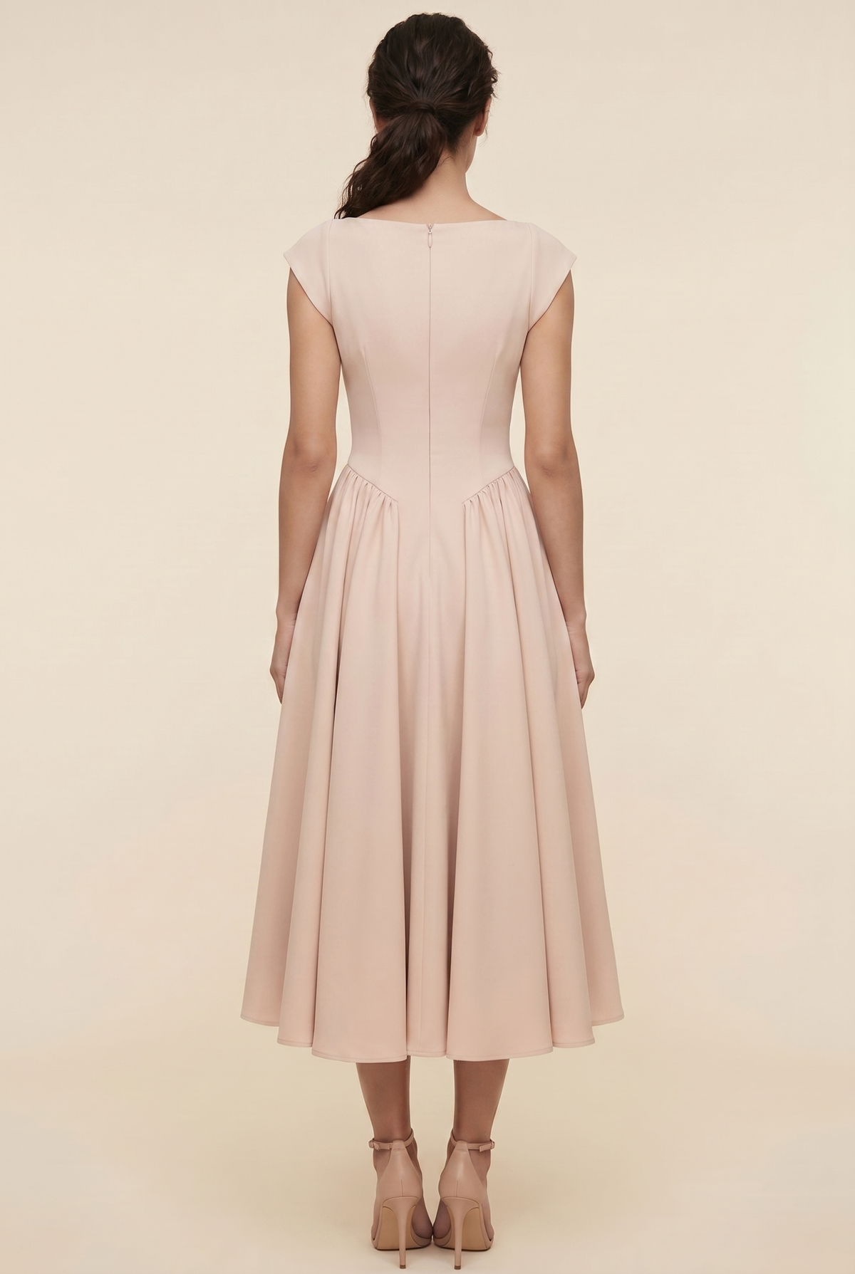 BERNADETTE | CAP SLEEVE MIDI DRESS - Nude