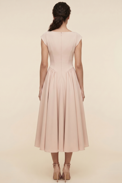 BERNADETTE | CAP SLEEVE MIDI DRESS - Nude