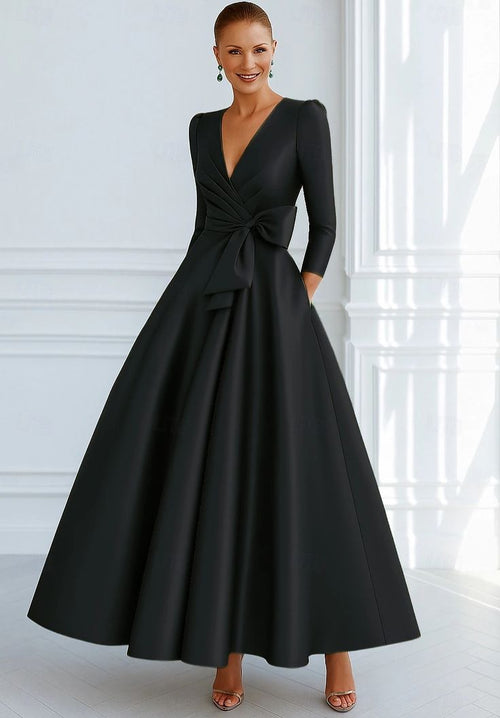 BETTINA | V-NECK SATIN GOWN - Black