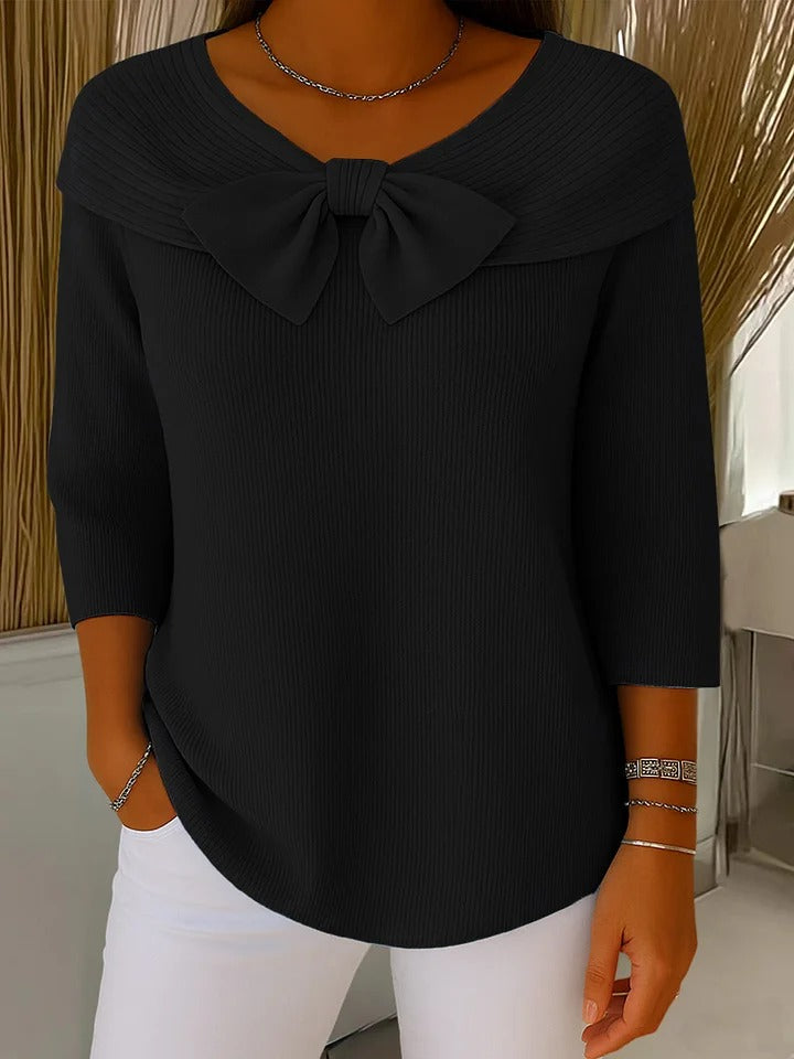 BEVIN | RIBBED KNIT BOW SWEATER - Black