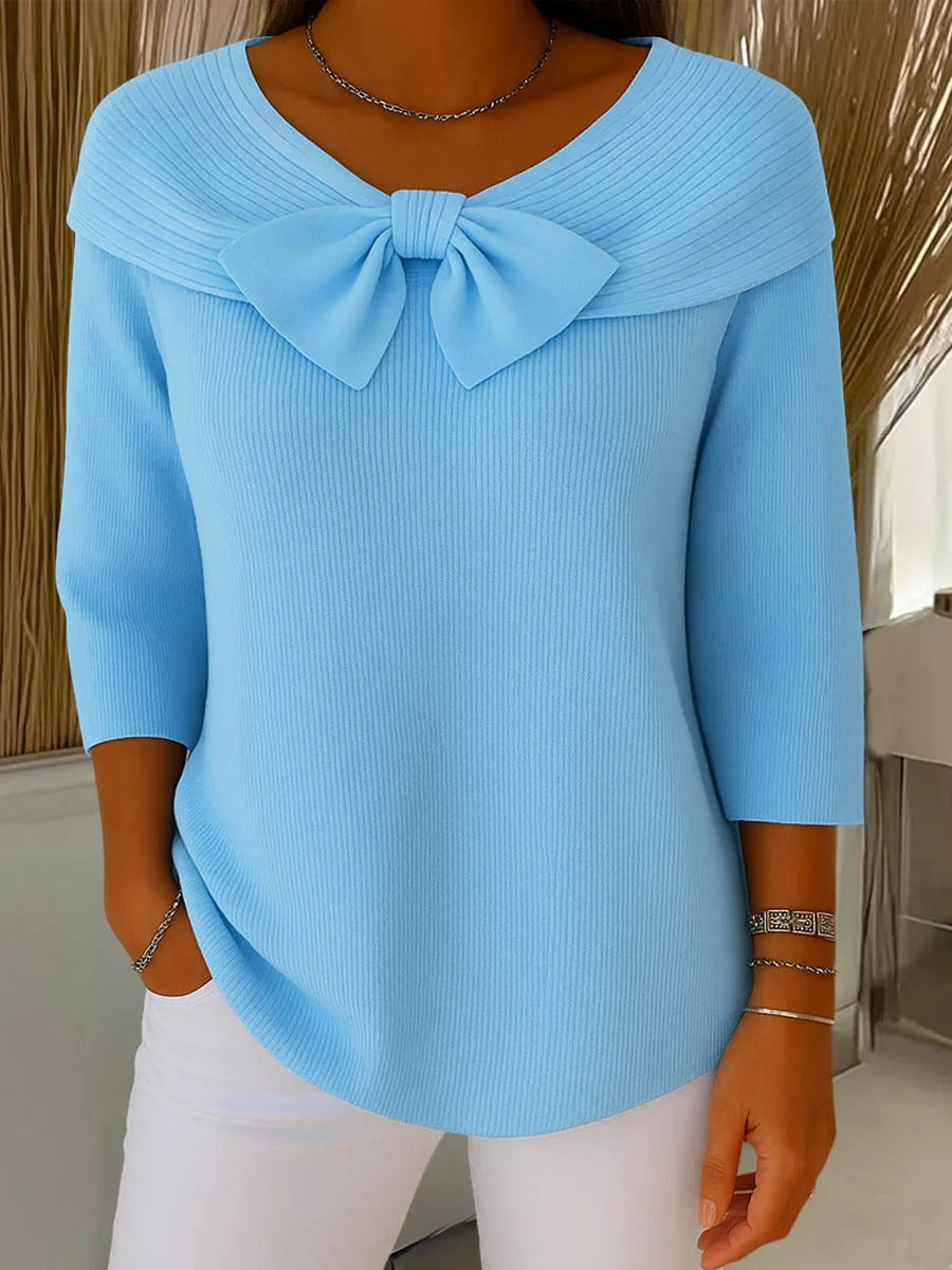BEVIN | RIBBED KNIT BOW SWEATER - Blue