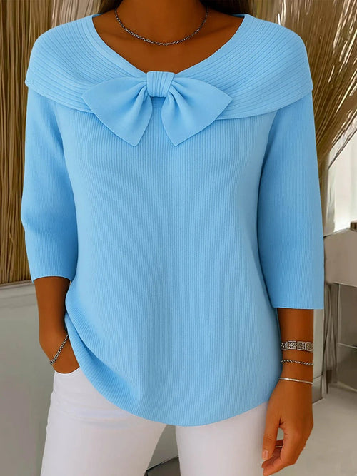 BEVIN | RIBBED KNIT BOW SWEATER - Blue
