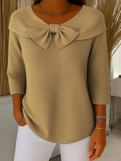 BEVIN | RIBBED KNIT BOW SWEATER - Khaki