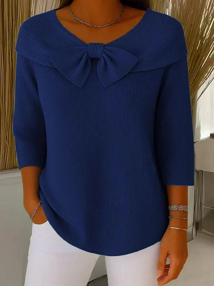 BEVIN | RIBBED KNIT BOW SWEATER - Navy
