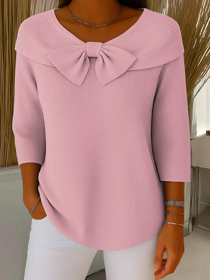 BEVIN | RIBBED KNIT BOW SWEATER - Pink