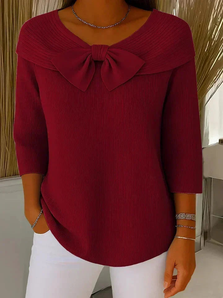 BEVIN | RIBBED KNIT BOW SWEATER - Red
