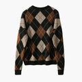 BIRGIT | ARGYLE CREW NECK KNIT SWEATER - Black and Brown Argyle