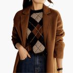 BIRGIT | ARGYLE CREW NECK KNIT SWEATER - Black and Brown Argyle