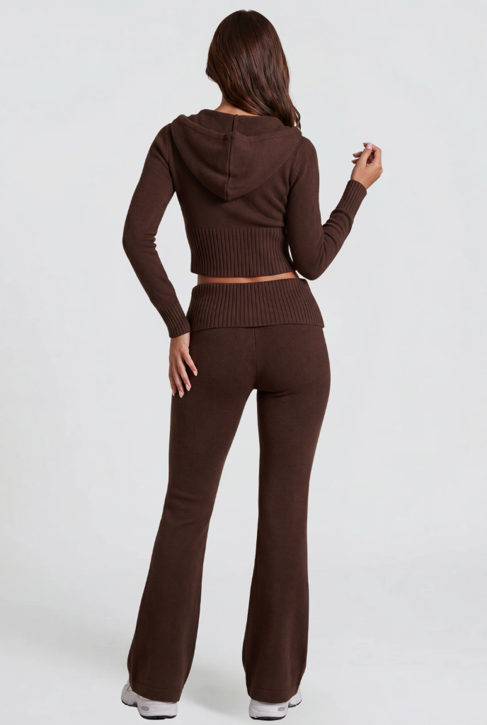 BLAIRE | CROPPED HOODIE FLARE PANTS SET - Brown