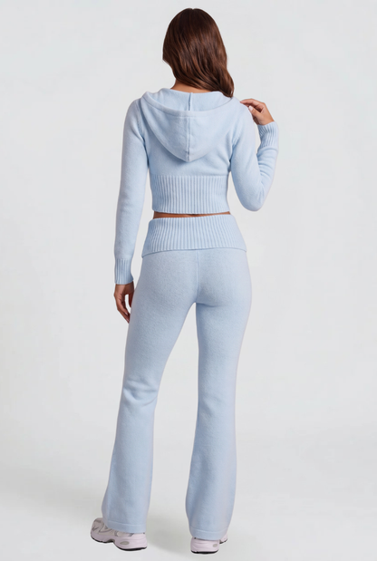 BLAIRE | CROPPED HOODIE FLARE PANTS SET - Light Blue