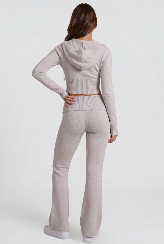 BLAIRE | CROPPED HOODIE FLARE PANTS SET - Light Gray