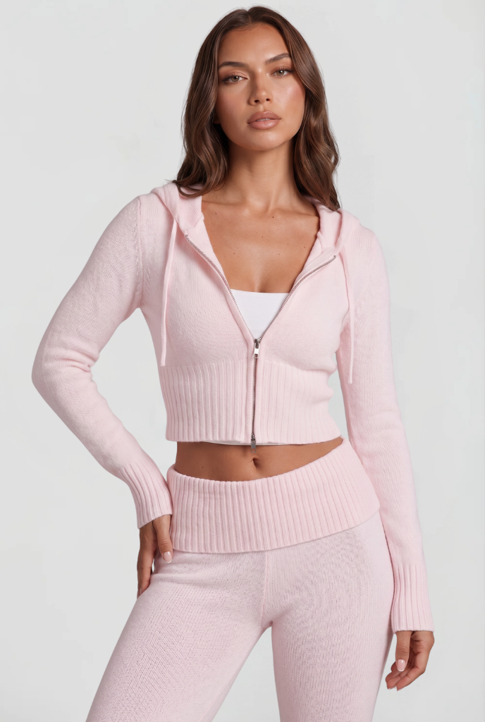 BLAIRE | CROPPED HOODIE FLARE PANTS SET - Pink