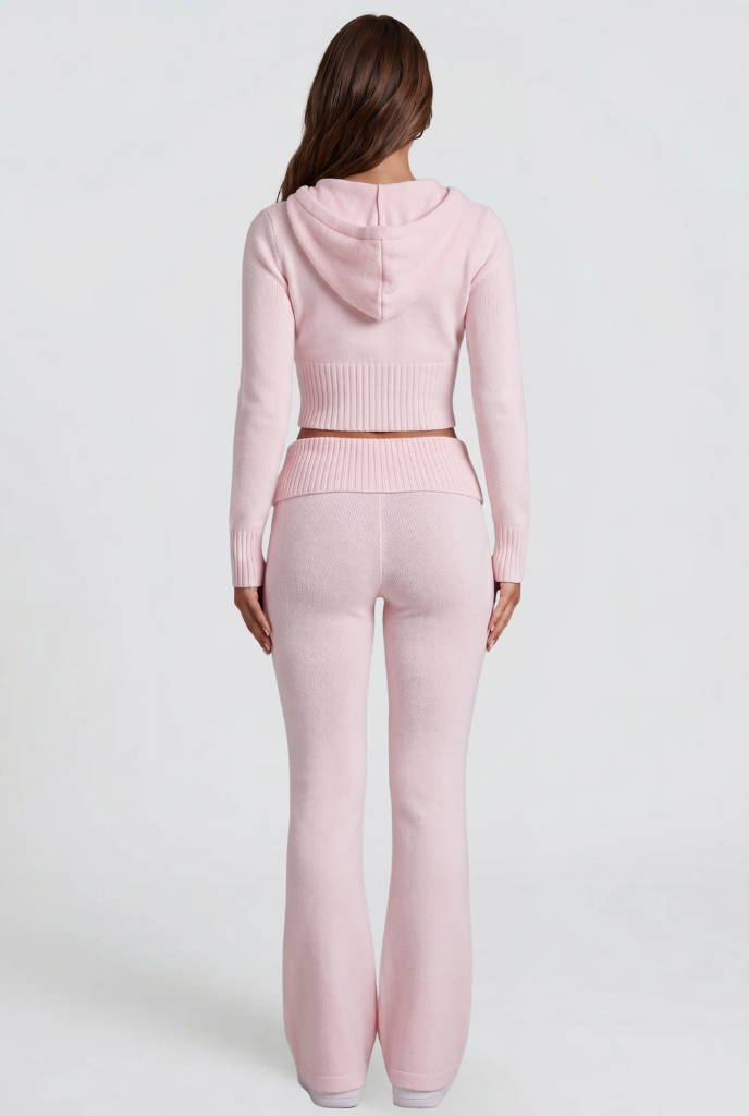 BLAIRE | CROPPED HOODIE FLARE PANTS SET - Pink