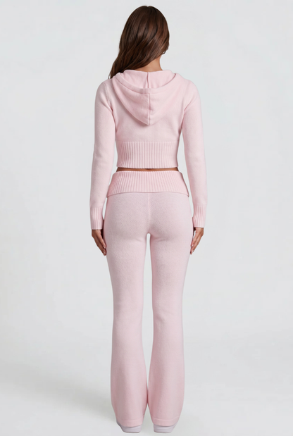 BLAIRE | CROPPED HOODIE FLARE PANTS SET - Pink