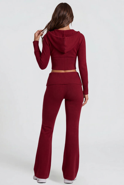 BLAIRE | CROPPED HOODIE FLARE PANTS SET - Red