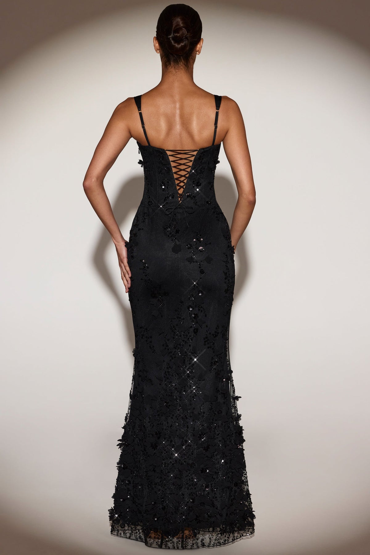 BLOSSOM | APPLIQUE CORSET GOWN - Black