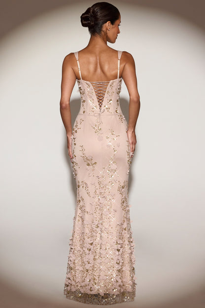 BLOSSOM | APPLIQUE CORSET GOWN - Champagne Gold