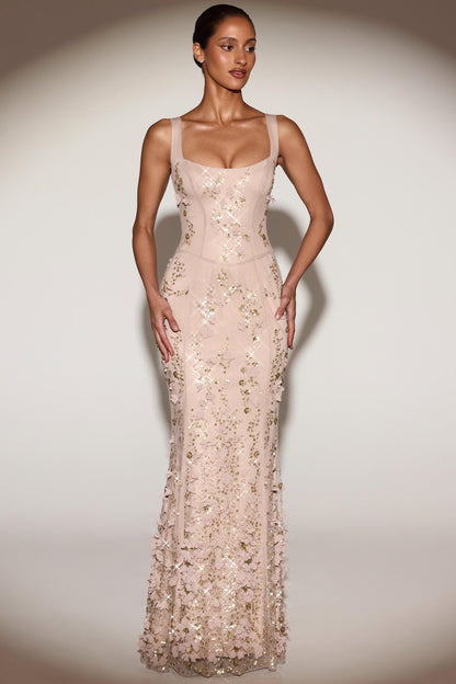 BLOSSOM | APPLIQUE CORSET GOWN - Champagne Gold