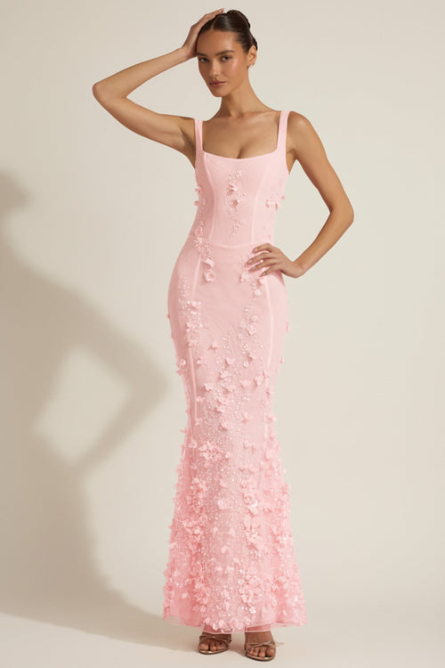 BLOSSOM | APPLIQUE CORSET GOWN - Pink