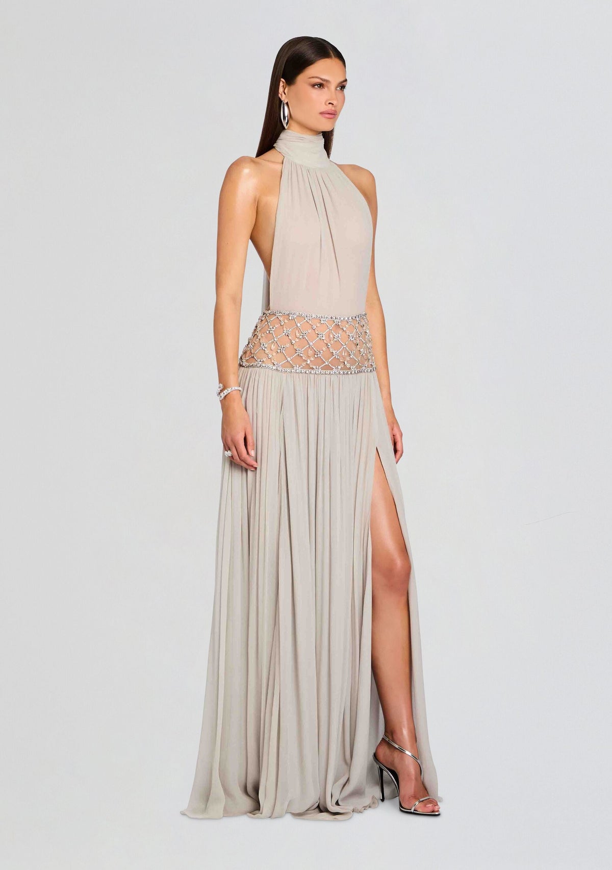 BRAELYN | HALTER BEADED GOWN - Champagne
