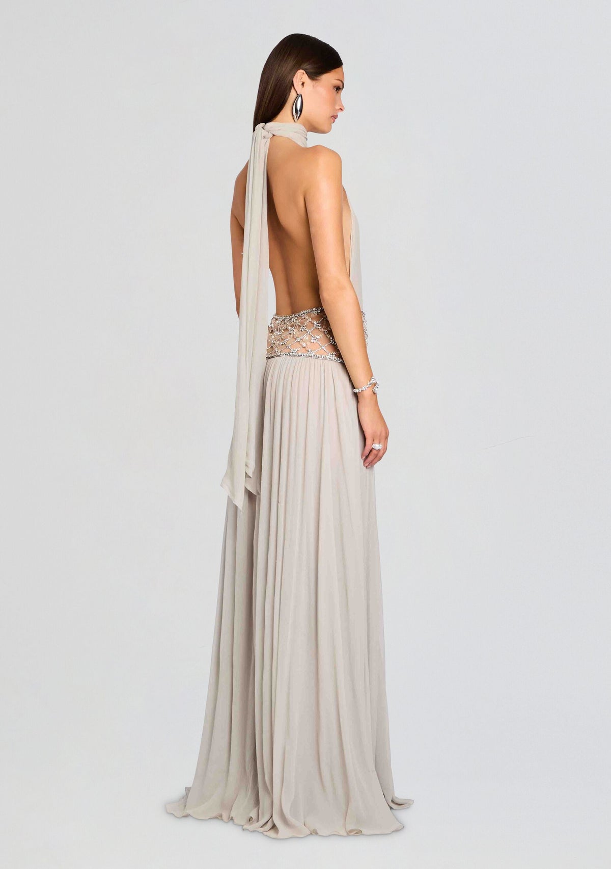 BRAELYN | HALTER BEADED GOWN - Champagne