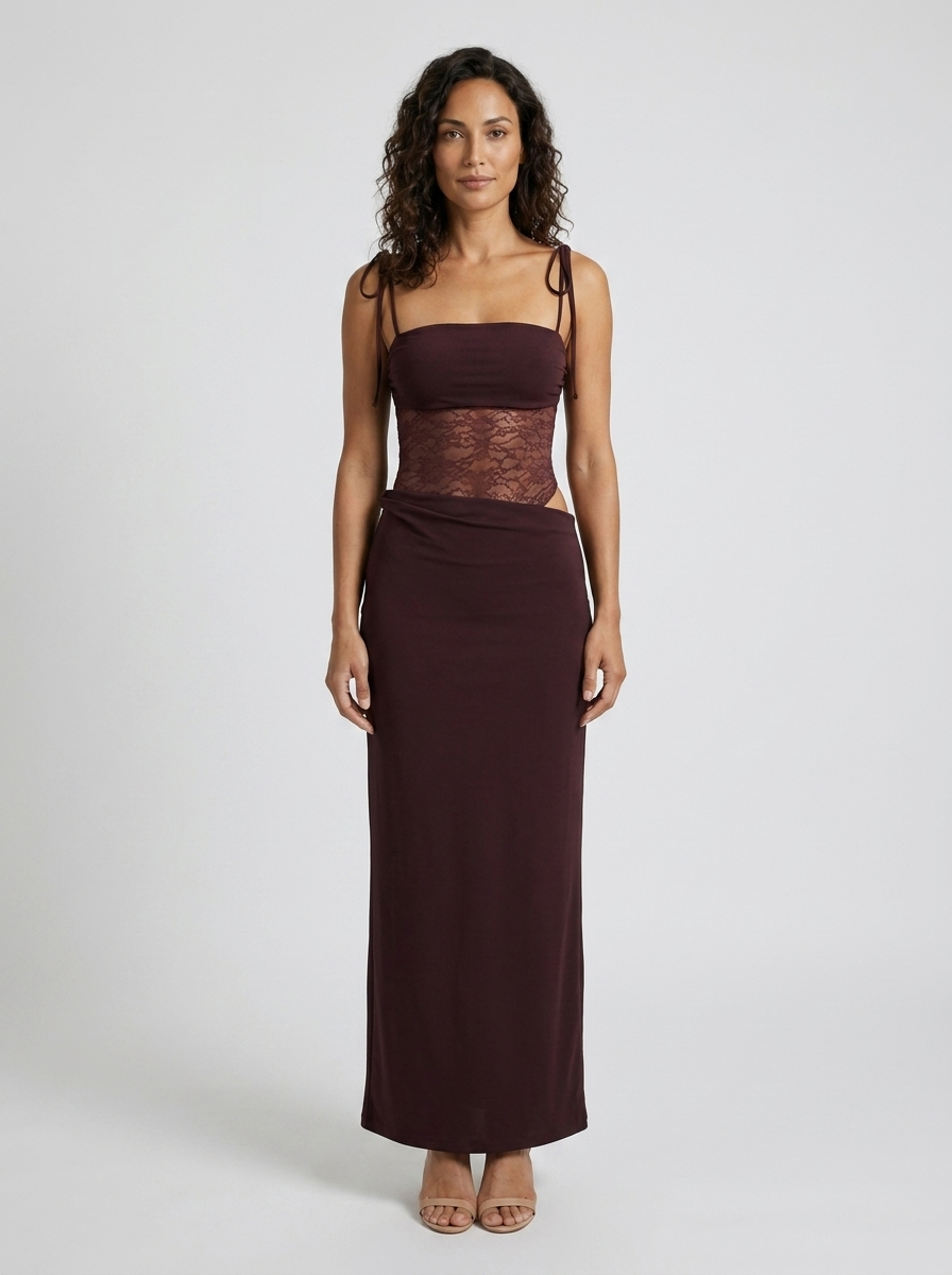 BRIGITTE | LACE MAXI DRESS - Plum Brown