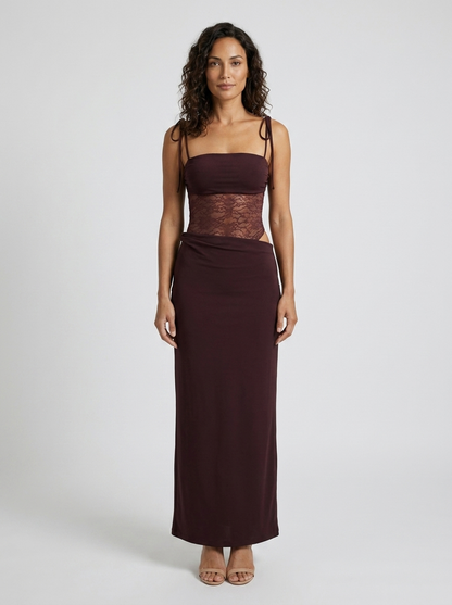 BRIGITTE | LACE MAXI DRESS - Plum Brown