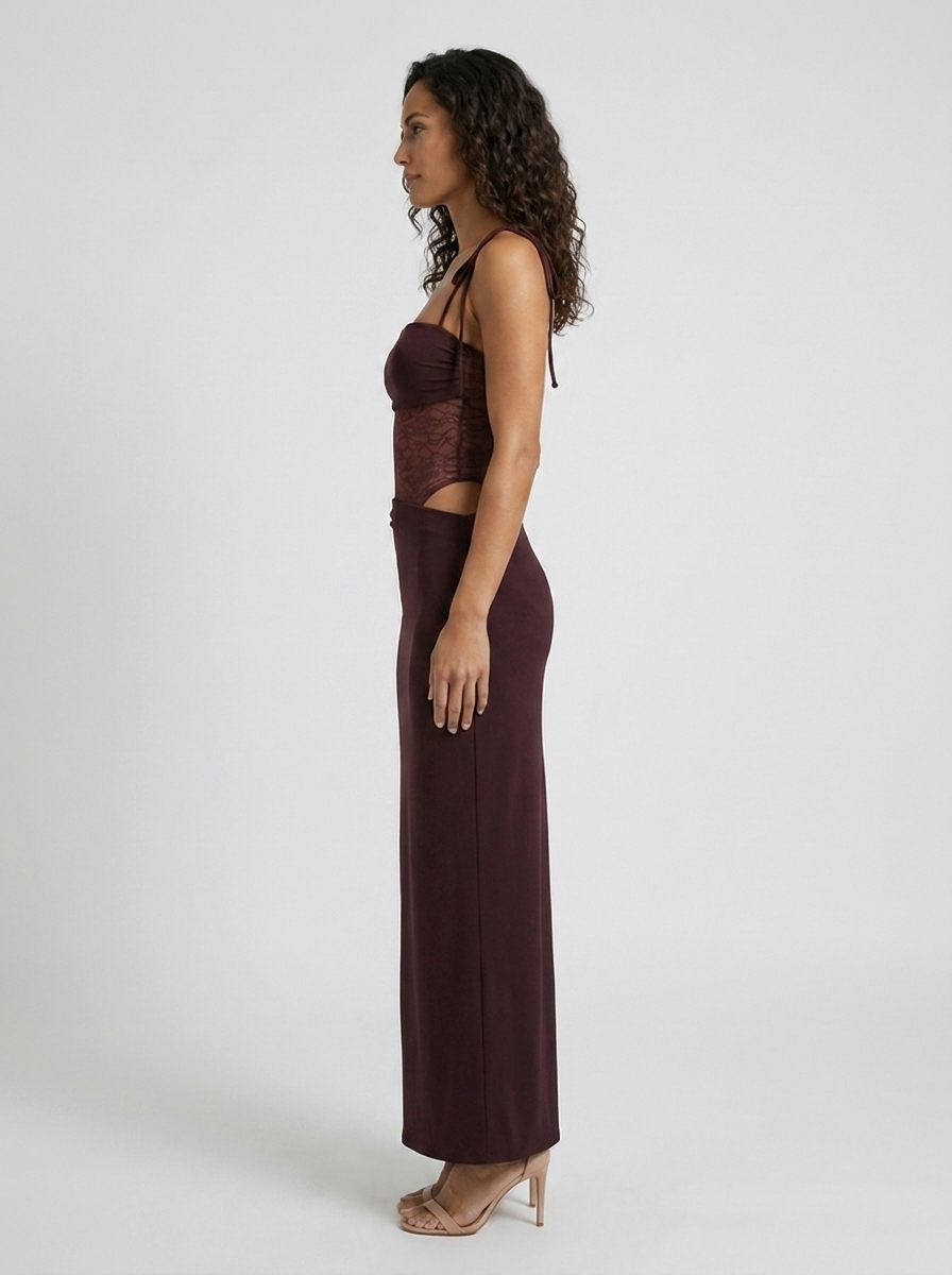 BRIGITTE | LACE MAXI DRESS - Plum Brown