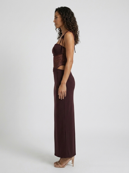 BRIGITTE | LACE MAXI DRESS - Plum Brown