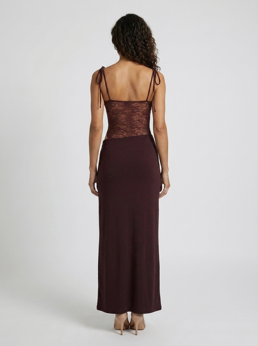 BRIGITTE | LACE MAXI DRESS - Plum Brown